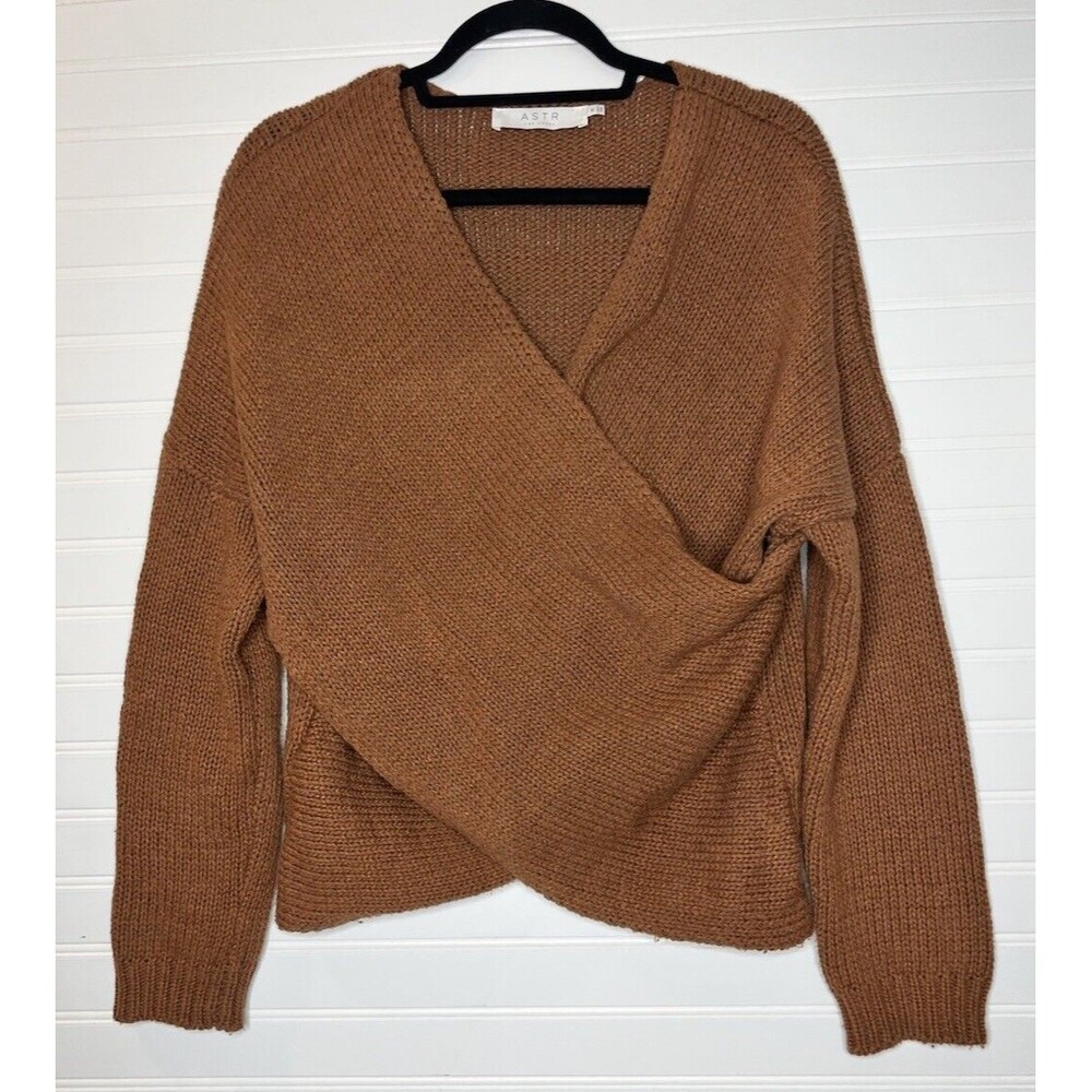 Astr The Label Women's Wrap Front Sweater Size M Rust Surplice V-Neck